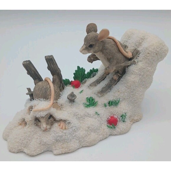 Charming Tails Hot Doggin Mouse Figurine Dean Griff Silvestri Snow Ski Slope - Picture 1 of 10